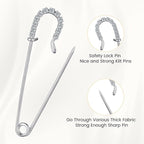 Housweety 10 Silver Tone Rhinestone Safety Pins Brooches 6.5x1.8cm