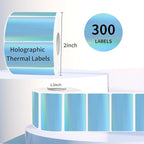 Direct Thermal Label 2x1 Inch- Barcode Labels- Holographic Thermal Sticker Labels for Address, Shipping, Compatible with Rollo Label Printer & MUNBYN& Zebra (300 Labels/Blue)