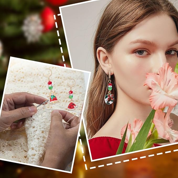 SUNNYCLUE 1 Box 20pcs Christmas Stitch Markers Crochet Knitting Markers Rhinestone Locking Stitch Markers Leverback Kntting Charms for Knitting Weaving Sewing Needleworks Women Adult DIY Crafts