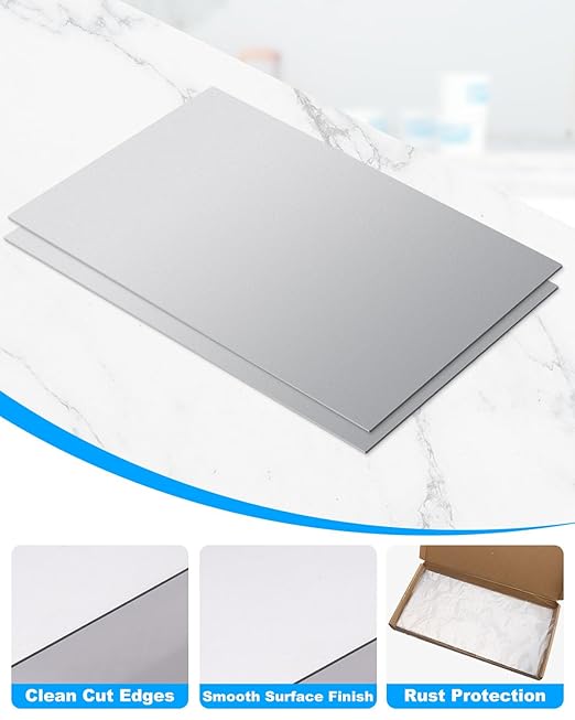 2 Pcs 16 Gauge Sheet Metal, 12" x 8" Cold Rolled Steel Plate Weldable Steel Sheet for Professional, Industrial, DIY Use