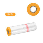 HARFINGTON 3 Rolls Pre-Taped Masking Film 78.7" x65.6ft Double Adhesive Tape and Drape Painters Plastic Drop Cloth Film with Tape Plastic Sheeting for Automotive Painting Covering