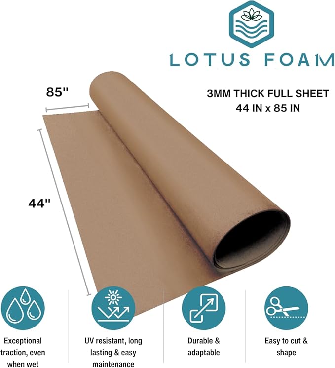LotusFoam Large 3mm EVA Foam Sheet - 44"x 85" High Density Foam 130 kg/m3 for Cosplay, Costumes, Crafts, Flooring, Outdoor Use - 35 Colors (Camel) - Camel
