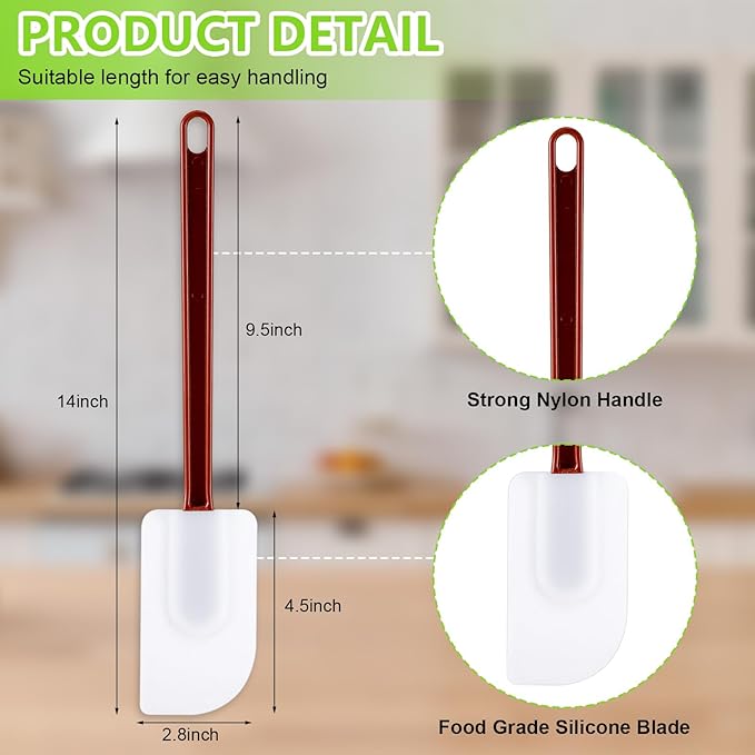 Dandat 9 Pcs Silicone Rubber Spatula, Commercial Spatula 500 Fahrenheit Heat Resistant, Non Stick Heavy Duty Scraper for Kitchen Cook Mix Fry Spread Bake, Dishwasher Safe(Deep Red and White,14 Inch)