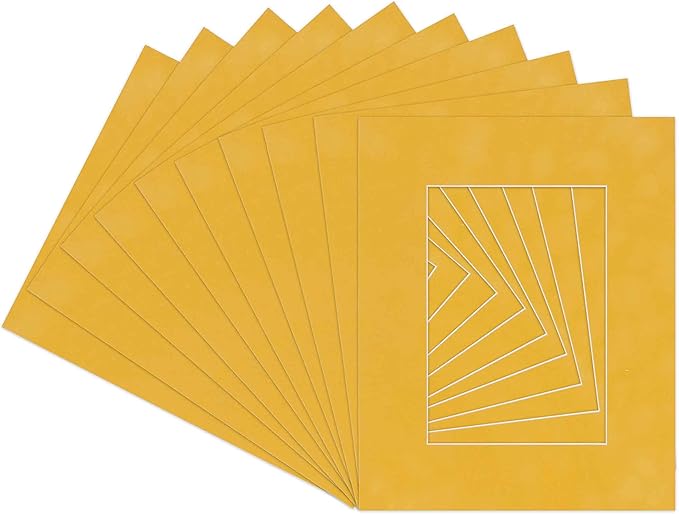 Pack of Ten 8.5x11 Mats Bevel Cut for 7x9 Photos - Acid Free Sunrise Yellow Suede Precut Matboards for Pictures, Photos, Framing - 4-ply Thickness