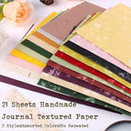Textured Handmade Paper Sheets for Crafts, 21 Sheets A5 Thick Mulberry Scrapbook Paper for Card Making Supplies, Embossed, DIY Art Junk Journal, Collage, Mixed Media
