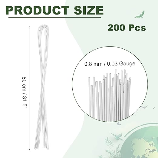 PATIKIL 32 Inch 22 Gauge Floral Stem Wire, 5 Pack/200 Pieces Bouquet Stem Paper Wrapped for DIY Crafts Flower Arrangements, White