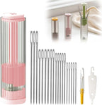 New Sewing Needle Case, Hand Sewing Needle Sewing Tool Set Threader Unthreader Tool, Upgrade Multi-Purpose Large-Eye Stitching Needle and Thread Kit for Leather (Pink)