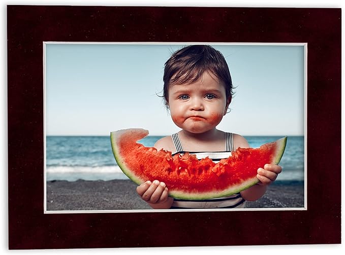 8x10 Mat Bevel Cut for 6x8 Photos - Acid Free Dark Red Suede Precut Matboard With Backing Board and Crystal Clear, Self Seal Photo Mat Bag - For Pictures, Photos, Framing - 4-ply Thickness
