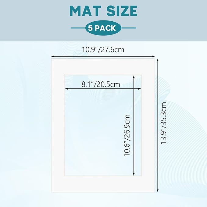 ZBEIVAN 11x14 White Picture Mats with Core Bevel Cut Frame Mattes for 8.5x11 Pictures - Pack of 5
