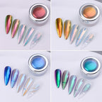 4 Colors Chameleon Chrome Nail Powder Kit, Metallic Mirror Effect Nail Glitter Aurora Iridescent Pearlescent Mermaid Pigment Dust for Gel Polish Nail Art Decoration, Resin Craft