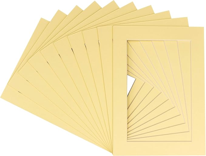 6x8 Mat for 8x10 Frame - Precut Mat Board Acid-Free Show Kit with Backing Board, and Clear Bags Soft Yellow 6x8 Photo Matte Made to Fit a 8x10 Picture Frame Matboard for Framing, Pack of 25 Mats