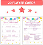 Birthday Party Games Set for Girls- 20 Birthday Double Sided Games Cards Set- Girls Birthday Party Activity Notebook Themed Party Activity and Idea - Girl Birthday Party Supplies, Decorations