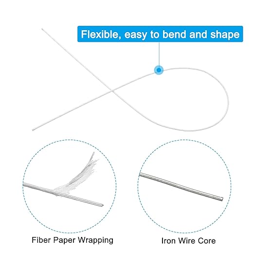 PATIKIL 18 Gauge 16" Floral Stem Wire, 100 Pcs Paper Wrapped Iron Artificial Flower Stem Accessories for DIY Bouquet Stem and Craft Decoration, White