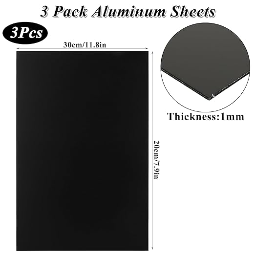 CYEAH 3 Pcs Anodized Aluminum Sheets Metal, 11.8 x 7.8 inch Metal Plates Engraving Blanks, 1 mm Thin Black Aluminum Plates Engraving Blanks for Laser Engraving, Crafting, Decoration