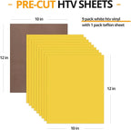 HTVRONT Yellow Heat Transfer Vinyl Bundle - 10 Pack 12" x 10" HTV Vinyl for T-Shirt, Yellow Iron on Vinyl for All Cutting Machine or Heat Press Machine