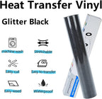 guangyintong Glitter Black Heat Transfer Vinyl HTV Rolls, 12" x 8ft Iron on Vinyl for T Shirts Glitter Black HTV Vinyl for All Cutter Machines Easy to Cut & Weed for Heat Vinyl Design