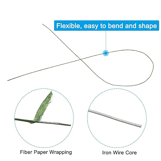 PATIKIL 28 Gauge 16" Floral Stem Wire, 100 Pcs Paper Wrapped Iron Artificial Flower Stem Accessories for DIY Bouquet Stem and Craft Decoration, Dark Green