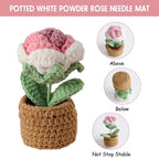 Rose Pin Cushion, Handmade Knitted Pincushions, Cute Pin Cushions Needle Holders for Sewing Quilting Accessory, DIY Crafts or Patchwork Decor.Potted White Pink Rose