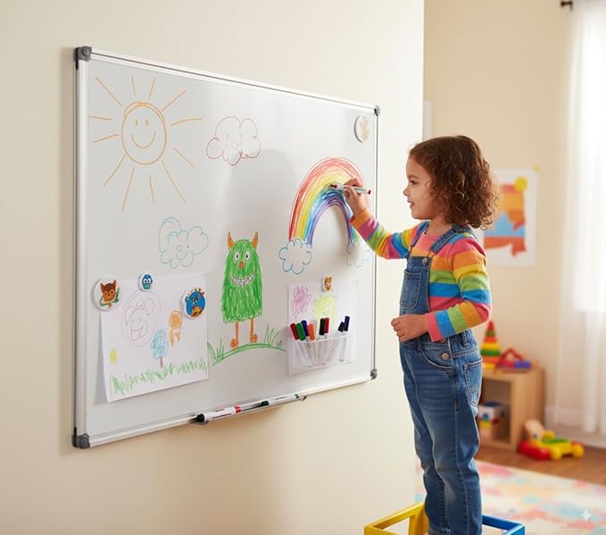48" x 36" Magnetic Whiteboard for Wall Mount | Large Dry Erase Board with Aluminum Frame & Pen Tray | Office, Classroom, Home Use | Durable White Board for Presentations, Messages, Planning