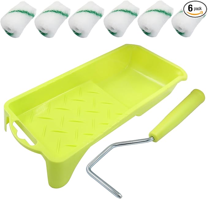 Litoexpe 2 Inch Paint Roller, Mini Paint Roller Kit (Including 6 Ultra-fine Fiber Roller Covers, 1 Paint Tray, and 1 Roller Frame), Touch Up Small Paint Roller for Painting Wall, Door (Green)