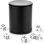 Felt Lined Dice Cup PU Leather Set, Quiet Shaker for Dice Board Family Games Yahtzee Farkle, Set of Six 16mm Rolling Dice Included