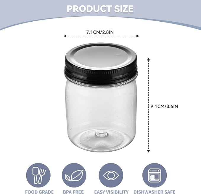 novelinks 8 oz Clear Plastic Jars with Screw-On Lids - BPA-Free Refillable Storage Containers for Slime, Spices, Crafts, Kitchen & Home Organization (32 Pack,Black)