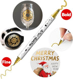 TRANSON 2 Gold, 2 Silver, 2 Black and 2 White Paint Markers Bold and Fine Dual-tip Acrylic Paint Marker Set for Rock Painting Glass Canvas Wood Leather Ceramic Painting