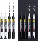 TRANSON 2 Black and 2 White Permanent Paint Markers for Fabric Rock Craft Diy Painting Medium Tip Oil Based Waterproof