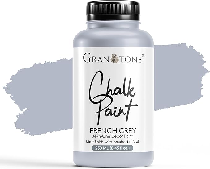 GRANOTONE Chalk Paint for Furniture, Matt-Finish Water-Based Acrylic Paint for Wood, Walls, Metal, Glass, Paper, Fabric Canvas, Maximum Coverage Chalk Paint for Kids & Adults, 250 Ml (FRENCH GREY)