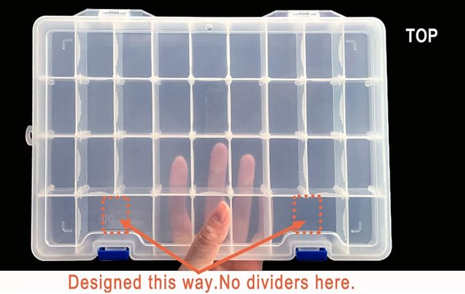 Qualsen Plastic Organizer Storage Box with Adjustable Dividers, Fishing Tackle Box and Bead Organizer Box for Jewelry, Beads, Earrings, Tools, Fishing Hooks, and Small Accessories（34 Grid）