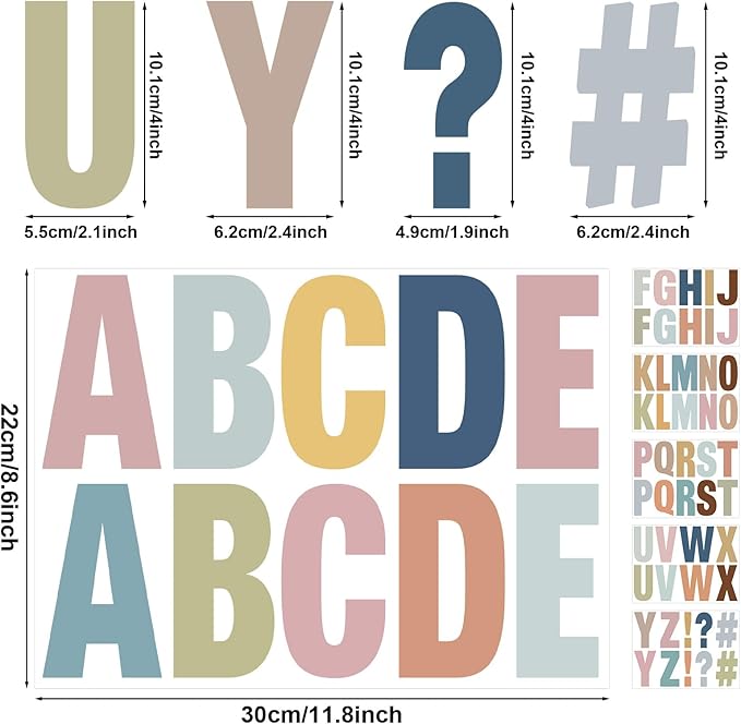 232 Pcs Large Boho Bulletin Board Letters,4 Inch Letter Stickers Self, Large Alphabet Stickers, ABC Letters for Classroom Wall Window Door Home Decor. (Boho 24 L)
