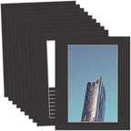 MBC Mat Board Center, 10 Pack 16x20 for 11x17 Black Picture Mats Frame Mattes, Bevel Cut, Acid Free, 4-ply Thickness