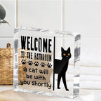 Funny Cat Bathroom Decor Acrylic Decorative Signs 4x4 Inch, Humorous Decorations for Bathroom Home Shelf Toilet, Gag Cat Lover Gifts for Women Men Friends