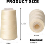 Sewing Thread Cone Set, 3 Pack Serger Thread, 3000 Yards Each, All Purpose Thread for Sewing, Quilting, Machines, Overlock, Merrow & Hand Embroidery (Beige*3)