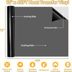 HTVRONT Black Heat Transfer Vinyl - 12" x 45FT Black HTV Vinyl Roll for T Shirts, Black Iron on Vinyl Compatible with Cricut Cutting Machine & Silhouette Cameo - Easy to Cut & Weed