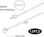 Wholesale 12 PCS Silver Plated Solid Brass Flat Cable Chains Bulk for Jewelry Making (18 Inch(1.5MM))