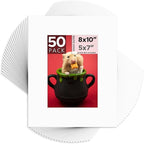 Mat Board Center, Pack of 50, 8x10 for 5x7 White Mats - Acid Free, 4-ply Thickness, White Core - for Pictures, Photos, Framing