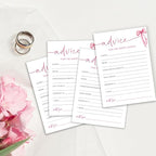 Bridal Shower Games Cards, Advice for The Happy Couple, Bridal Shower Games 25 Guests, Engagement Party Wedding Games for Guests, Pink Ribbon Bow Wedding Party Supplies - E10
