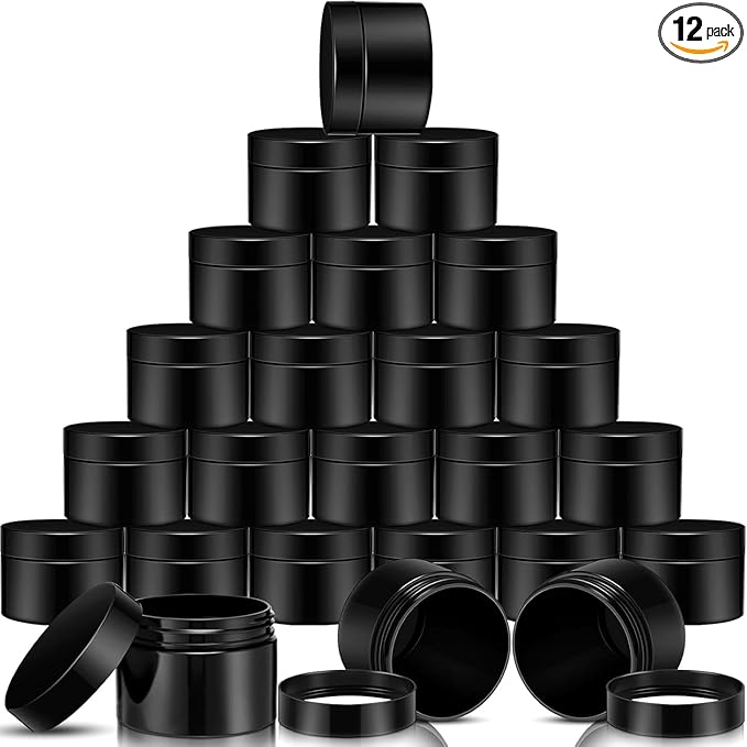 SATINIOR 12 Pack 8 oz Plastic Container Jars with Lids Round Clear Travel Cosmetic Container Slime Jar for Toiletries, Lotion, Cream, Ointment, Makeup, Rhinestone, Sample, Kitchen Storage(Pure Black)