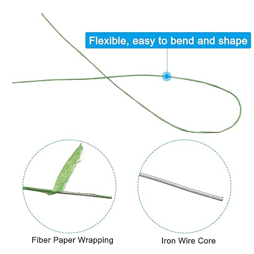 PATIKIL 26 Gauge 16" Floral Stem Wire, 100 Pcs Paper Wrapped Iron Artificial Flower Stem Accessories for DIY Bouquet Stem and Craft Decoration, Light Green