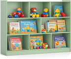 Toy Storage Organizer, 2-Tier Kids Bookshelf, 5 Cube Kids' Bookcases, Cabinets & Shelves, Wooden Toy Organizers, Small Book Shelf for Bedroom, Playroom, Classroom, Nursery (Green, 3-Tier)