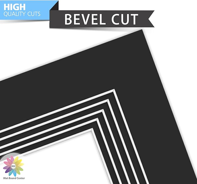 Mat Board Center, Pack of 10, Photo Picture Mats - Acid Free, 4-ply Thickness, White Core - for Pictures, Photos, Framing (11x14 for 2-5x7 Black)