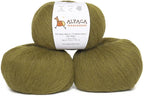 Pullu - Baby Alpaca Merino Wool Yarn Set of 3 Skeins (150 Grams) Worsted Weight - Sourced Directly from Peru - Heavenly Soft and Perfect for Knitting and Crocheting (Leaf Green)