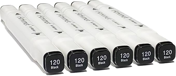 6pcs Black Alcohol Markers Set, Dual Tips Art Markers Drawing Sketched Double Tipped for Beginner Adults Kids(Black)