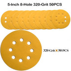 5-Inch 8-Hole Hook and Loop Sanding Discs 320-Grit Random Orbit Sandpaper, 50-Pack