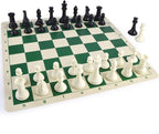 4" King Tournament Chess Set Foldable 20" Silicone Chess Board Mat with 2.2" Squares Green Color, Weighted Chess Pieces- 2 Extra Queens, Carrying Case for Storage and Travel