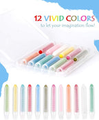 NewFamily Dustless Chalk for Kids, Colored Sidewalk Chalk With Holder,Non-Toxic Washable Toddlers Chalks Drawing Writing for Outdoor Art Play,Blackboard(12 Pcs)