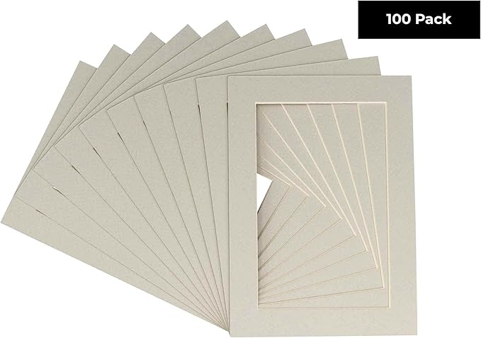 11x14 Mat for 8.5x11 Photo - Precut Grey Picture Matboard for Frames 11 x 14 Inches - Bevel Cut to Display Art 8.5 x 11 Inches - Acid Free Pack of 100 MATS with Backing Boards & Clear Bags