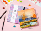 Lightwish Square Watercolor Journal,100% Cotton,300gsm/140lb,Acid-Free,24 Sheets Cold Press Watecolor Sketchbook for Artists Adults Students,6.29 * 6.29 Inches(Purple Sunset)