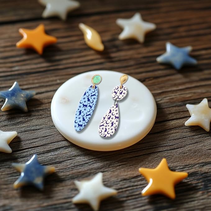 CHGCRAFT Cat Polymer Clay Texture Sheets Moon Stars Texture Stamp Sheets Silicone Texture Stamp Clay Texture Mat Texture Sheets for Polymer Clay Jewelry and Clay Earrings Tools